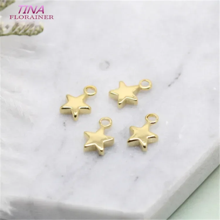 14K Gold Color Plated Small Pentagram Star Charms Tail Chain Charms Handmade Earrings Bracelet Necklace DIY Jewelry Accessories