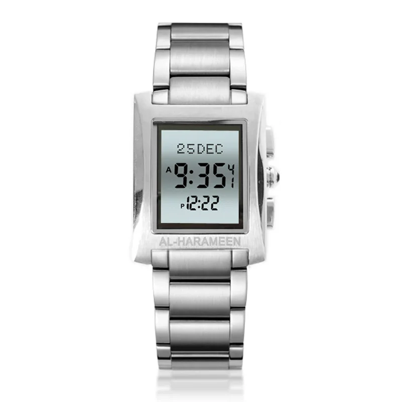 

Muslim Watch with Qibla Compass Hijri Fajr Time and Azan Alarm for All Islamic Prayers Stainless Steel Ramadan Gift for Man