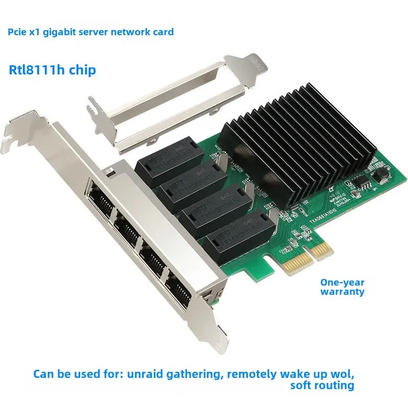 4 bağlantı noktalı tam gigabit ağ kartı PCIe 1X ila 4 bağlantı noktalı sunucu ağ bağlantı noktası EXSI toplama kakma yumuşak yönlendirici 8111H