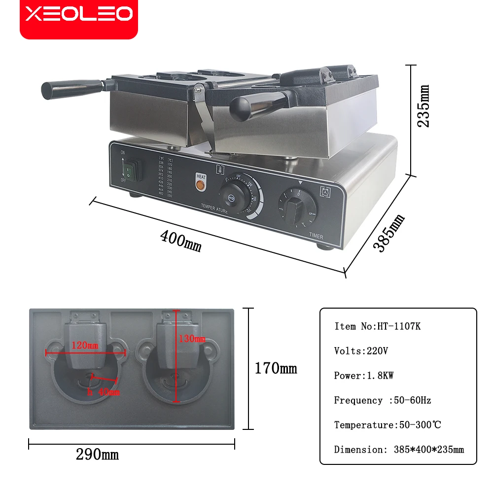 XEOLEO Electric Bear Head/Kitty Cat Taiyaki Waffle Maker 1800W Open Mouth Bear Shape Waffle Machine Ice Cream Waffle Iron Maker