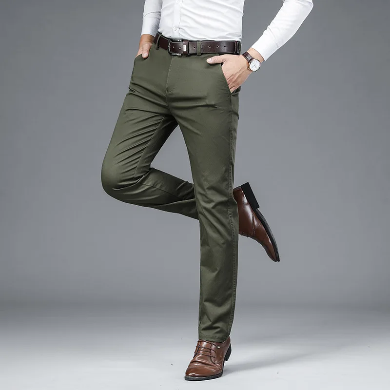 Formal Business Pants Men Loose Black Khaki Plus Size 38 40 42 Elastic Office Dress Work Stretched Spring Autumn Suit Trousers