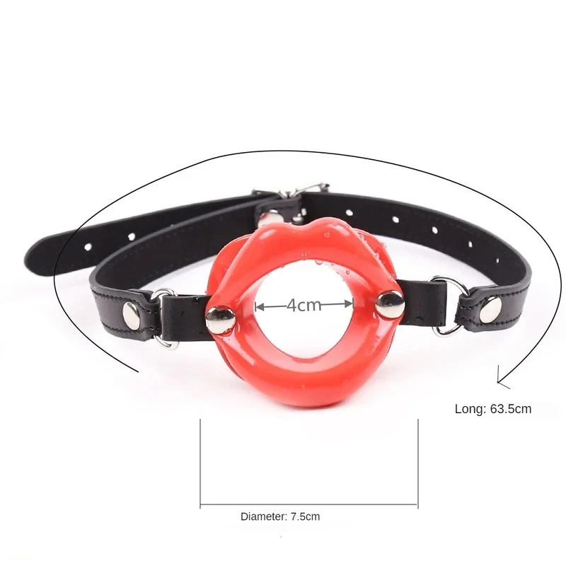 BDSM Bondage Slave Flirting Restraint Erotic PU Leather Lips Ring Open Mouth Gag Silicone Ball Sex Toy for Couples Adult Games