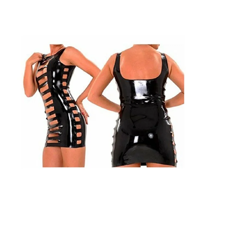 Latex new  mini dress nice sexy women long vest to hip RED and black natural pink