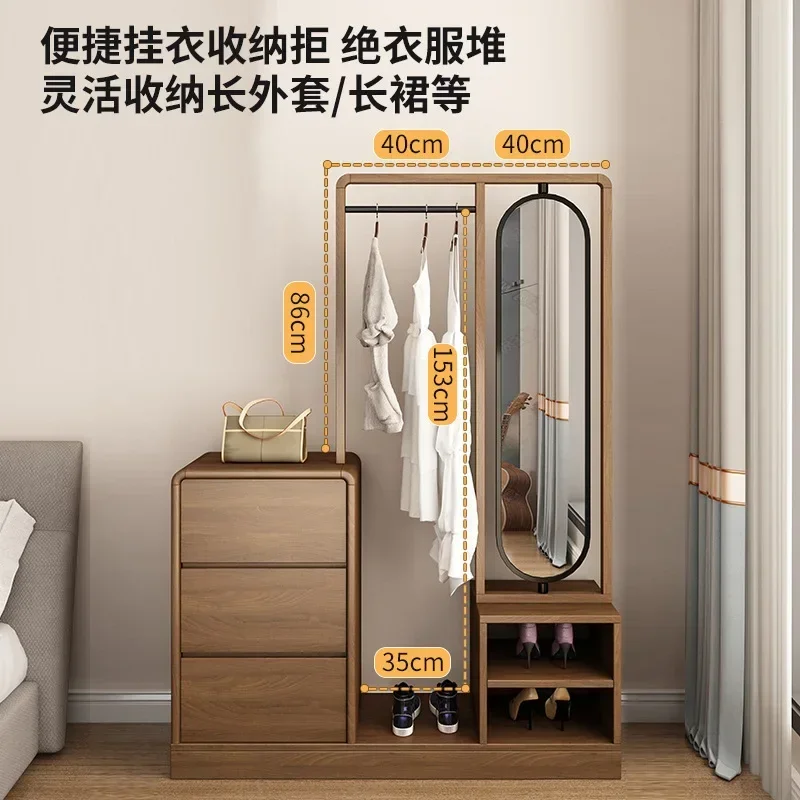 Bedside storage cabinet, bedroom chest cabinet, hanger integrated against the wall, locker, rotating full-length mirror, solid w
