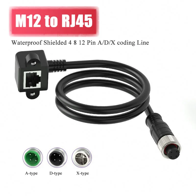 M12 4 8 12 Pin A/D/X Type to RJ45 Encoding Shielded Gigabit Drag Chain Connection Cable Line Industrial Camera Network Wire
