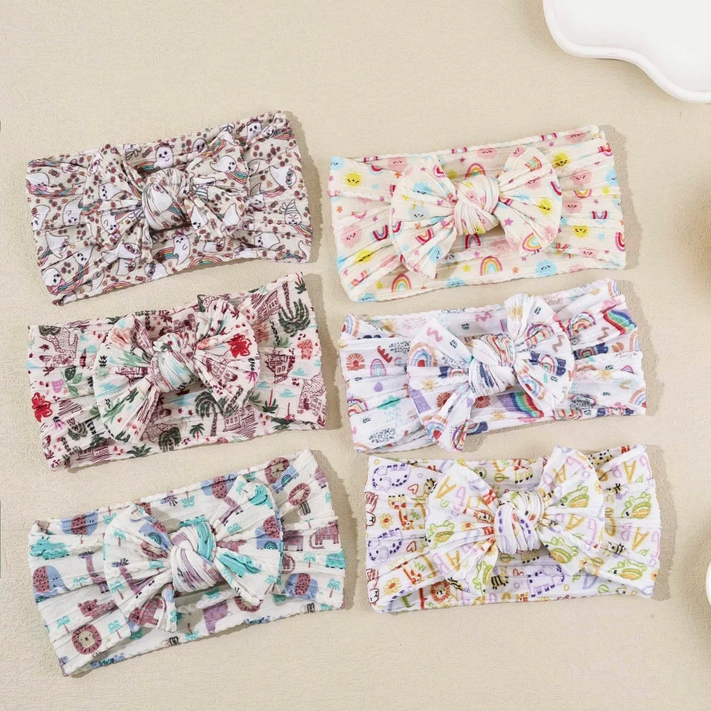20pc-kids-girls-cable-knit-turban-headwear-nylon-headband-with-cartoon-tiger-turtle-cat-print-and-rainbow-print-for-easter-day