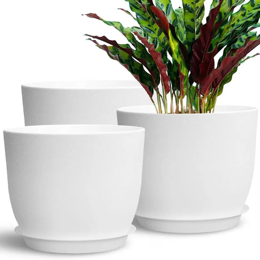 

Комплект из 3 пластиковых горшков SUNE Plant Planters Pots, 10 дюймов, с дренажными отверстиями и поддонами, большие горшки для цветов для дома.