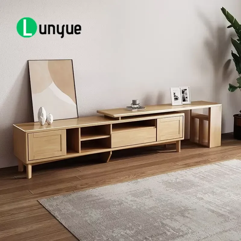 Modern Nordic Solid Wood TV Cabinet and Coffee Table Combo Minimalist Living Room Furniture for Small Apartment Space Saving