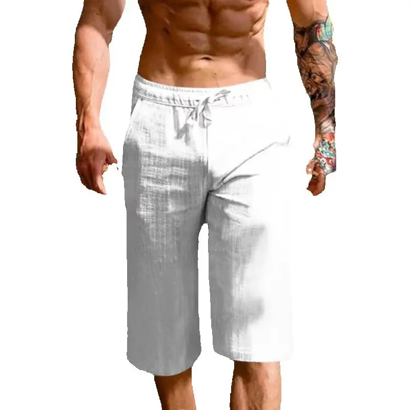 Chinesische lockere Herrenhose aus Baumwolle und Leinen, Sommer, neu, atmungsaktiv, einfarbig, Leinen-Cropped-Hose, Fitness, Streetwear, Übergröße – Detail 8