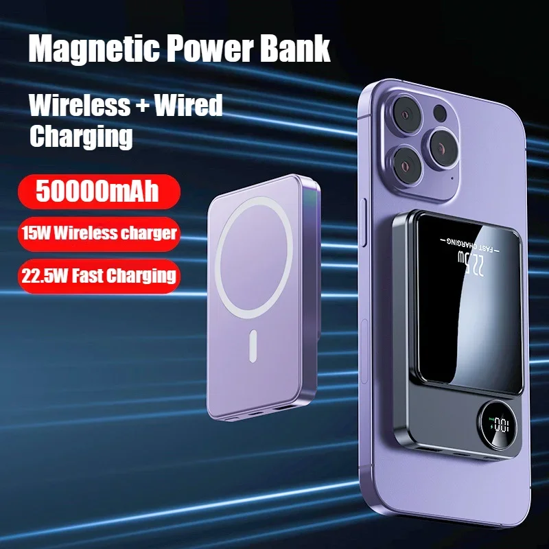

Wireless Portable Power Bank 22.5W Magnetic for MagSafe Fast Charging 50000mAh Battery Charger Cases for iphone Samsung Xiaomi
