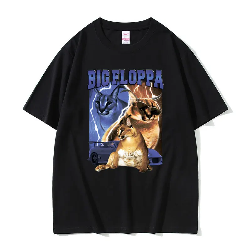 

Funny Big Floppa Cat Graphic Tshirt Men Women Hip Hop Oversized T-shirts Short Sleeve Male Pure Cotton T Shirt Men's Streetwear