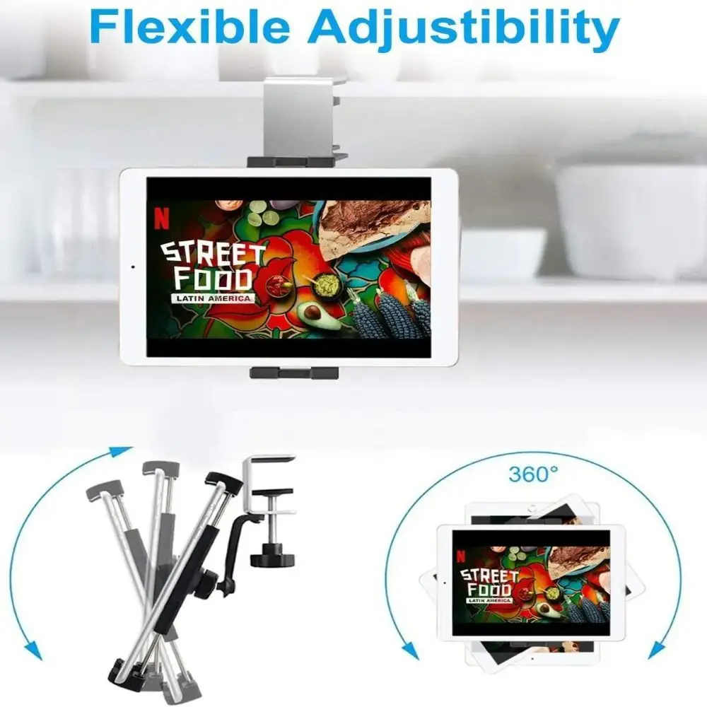 Universal Design Under Cabinet Holder Metal Clamp Adjustable Fit Tablet Mount Stand Desk Mount Simple Installation