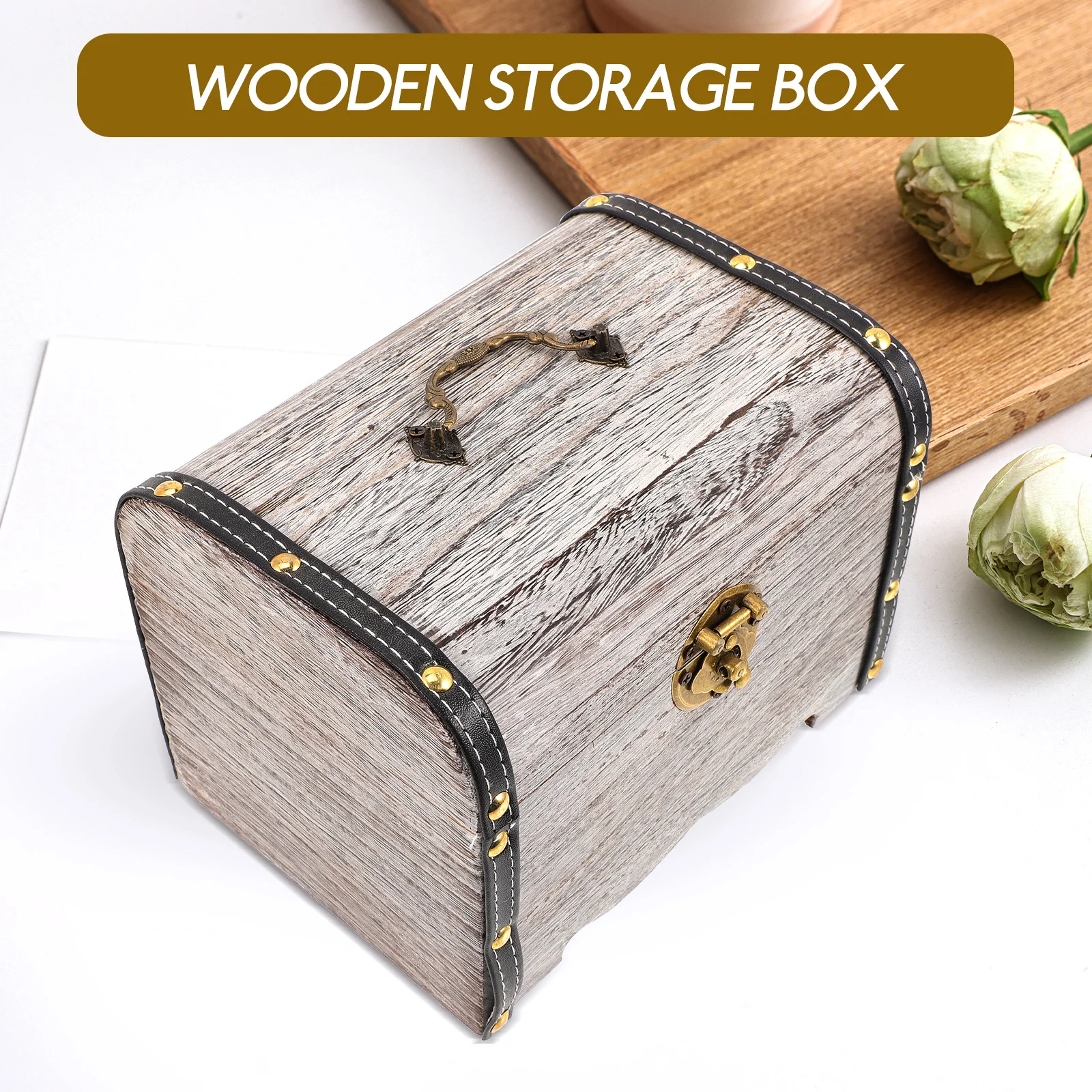 

Wooden Jewelry Box Vintage Organizer Storage Case Sturdy Structure Scratch Resistant Retro Design Buckle Latch Large Capacity