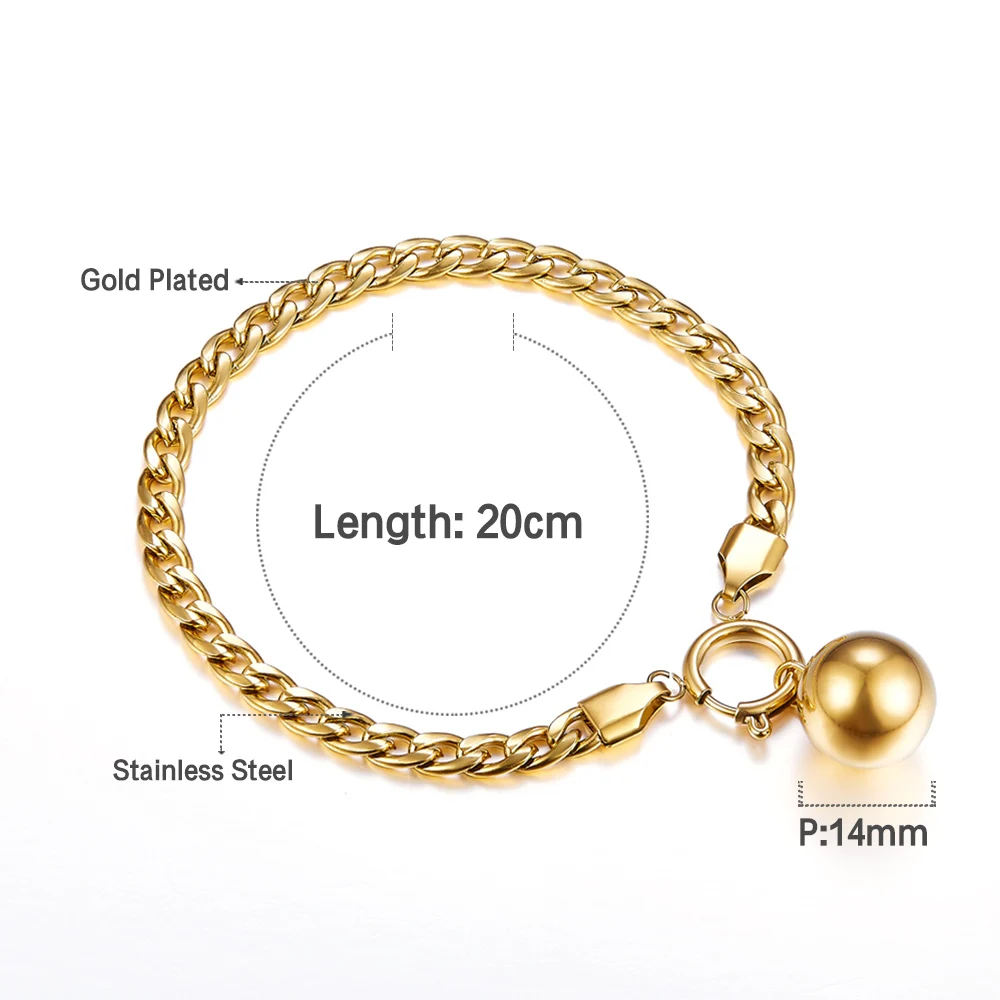 LUXUSTEEL Stainless Stee Golden Color Round Ball Chains Bracelets Women Accessories Gift Classic Style No Fade Unique Chains