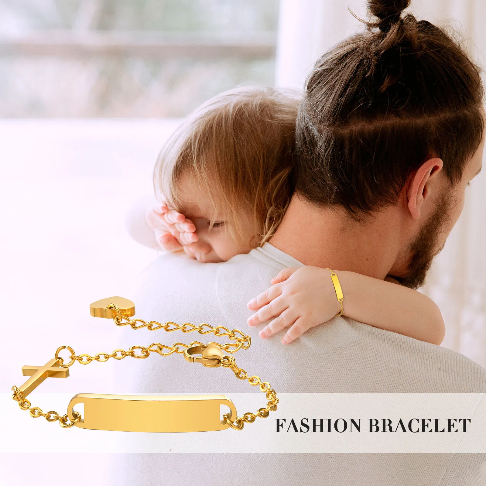 

Free Engrave Stainless Steel Jewelry Custom Personalized Name ID Bracelet Girl Boy Newborn Gifts Curb Chain Link Crown Bracelet