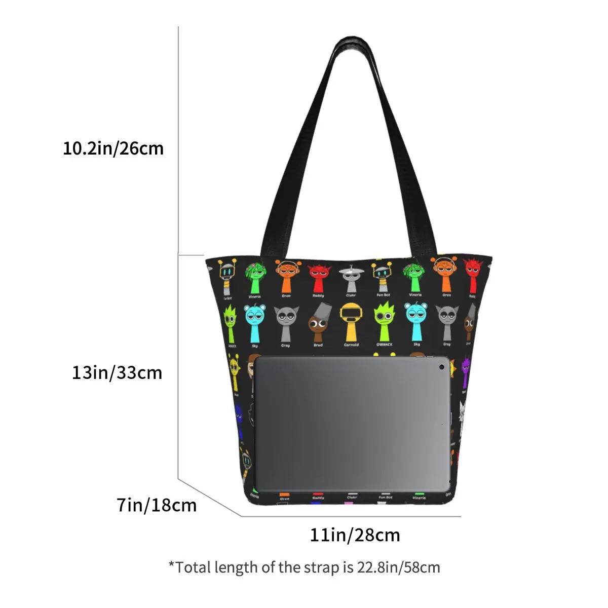 All My Sprunki Game Toys Sacola de compras de lona Bolsas de ombro de grande capacidade Bolsa de compras para mulheres