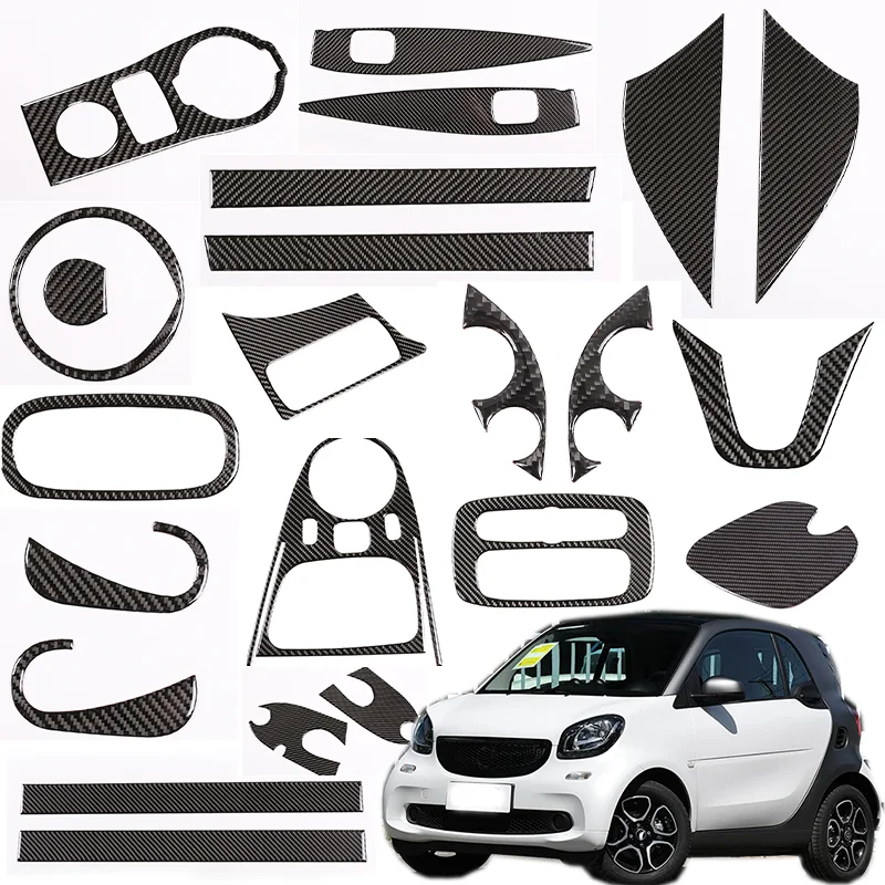 Soft Carbon Fiber For Mercedes Benz Smart 453 Fortwo/Forfour 2016-2021 Gear Shift Console Cover Whole Stickers Car Accessories