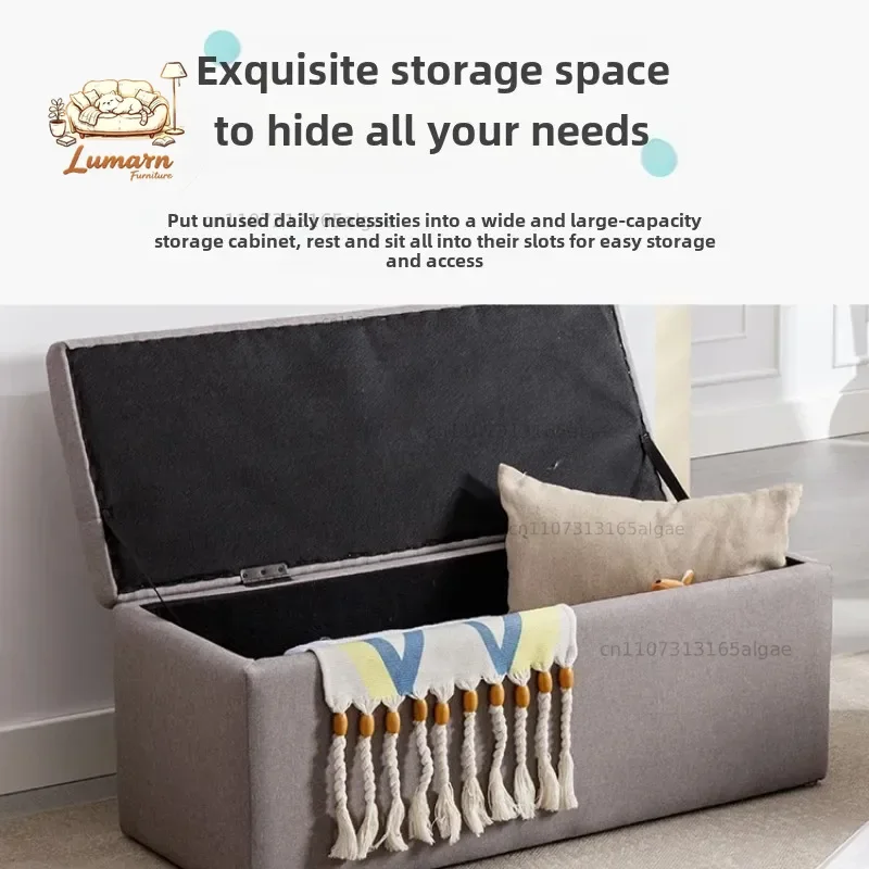 43-Inch Hidden Storage Ottoman Bench Large Capacity Organizer Comfortable Grey Fabric Footrest Stylish Living Room Seat