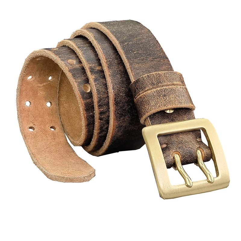 Ceinture de Luxe en Cuir group pour Homme, Accessoire de Haute Qualité, Rétro, en Laiton Massif, à Double Broche, 38mm, MBT0015