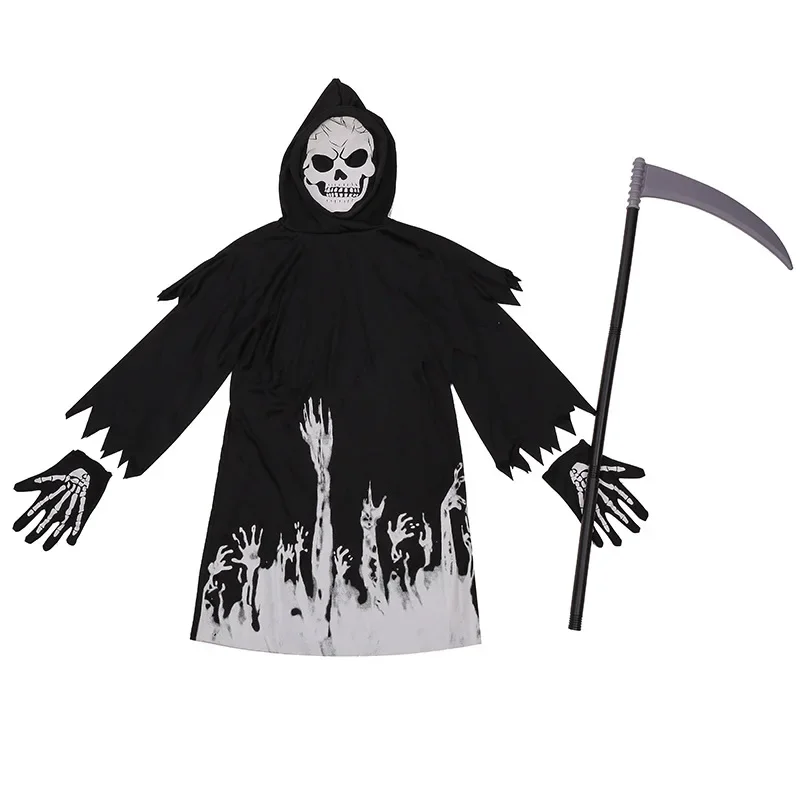 Costume de Faucheuse de Crâne Shoe pour Halloween, Cosplay de ixpour Enfants, Cadeau avec Scythe