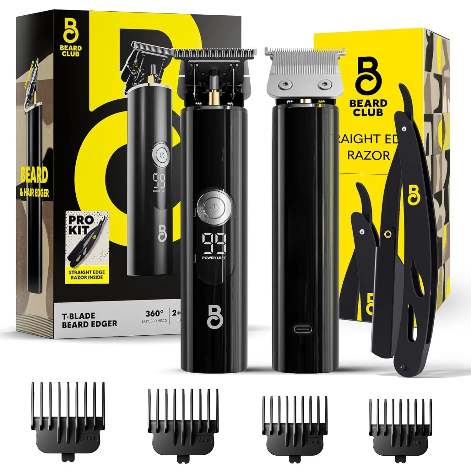 

Professional Cordless Beard Trimmer with Straight Razor Kit - Zero Gapped T-Blade for Men's Grooming