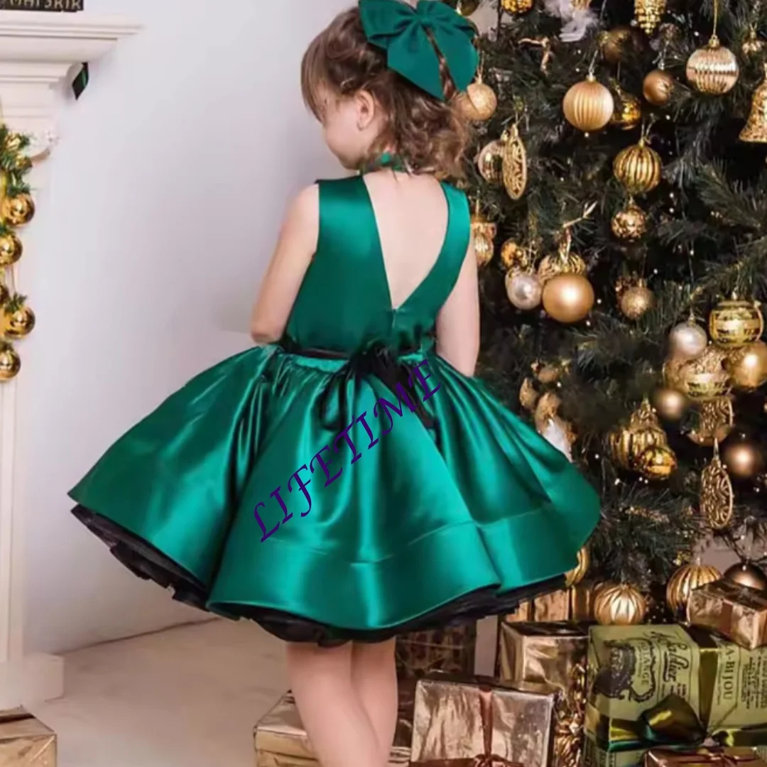 تخصيص رشيقة الرسن أكمام الساتان زهرة فتاة فستان الزفاف حفلة عيد ميلاد عطلة الاحتفال ثوب الكرة القصيرة