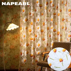 NAPEARL Daisy Print Curtains  Window Screening Balcony Finished Product Burnout Design Tulle Curtain for Living Room Kitchen