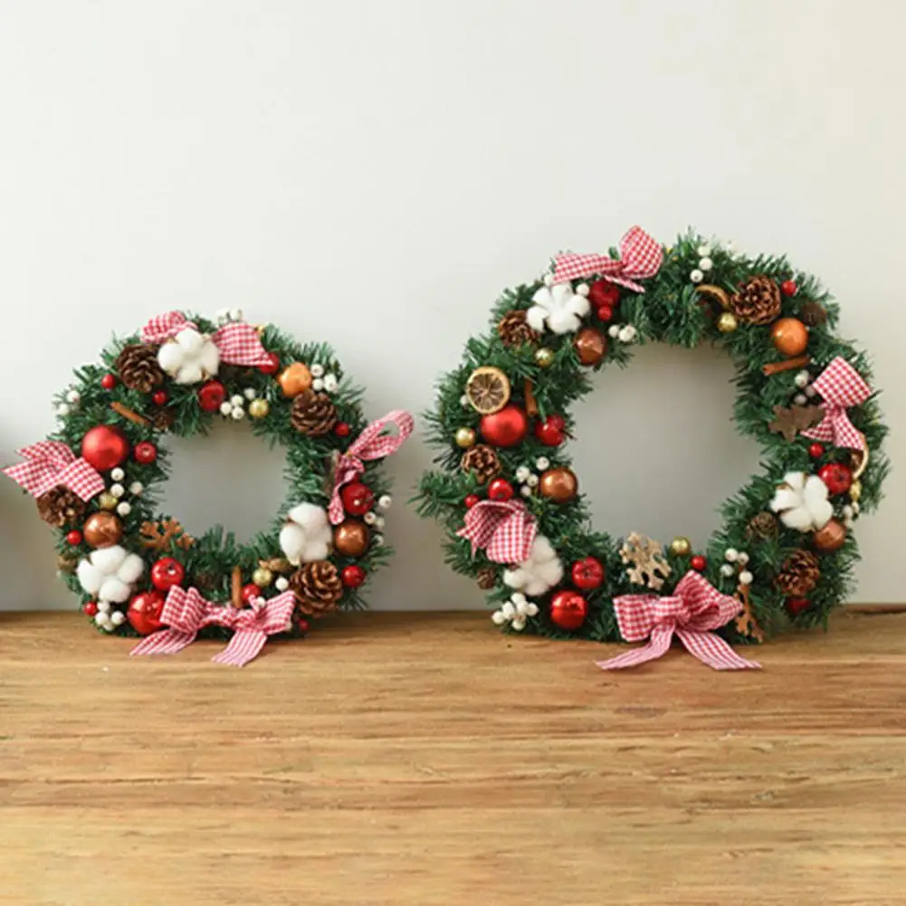 Christmas Ornament Christmas Wreath Fade-resistant Xmas Wreath with Bow-knot Pine Cone Decoration Festive Artificial for Home