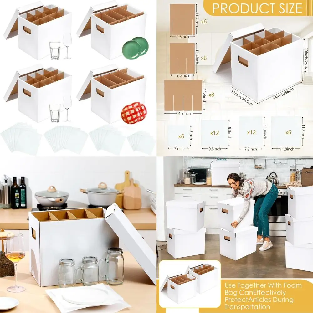 

Набор коробок для переезда с разделителями и ручками, 15x12x10 дюймов, для чашек, тарелок и стеклянной посуды