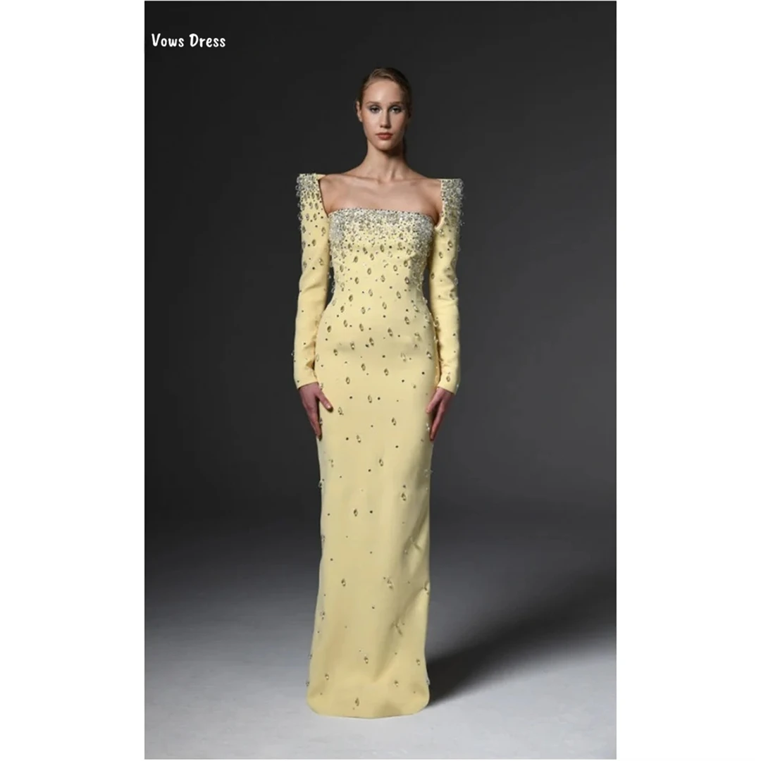 

Vows Satin Cloth Women's Elegant Dresses for Special Occasions Custom Made Luxury Prom Dresses 2025 Square Leader Rhinestone