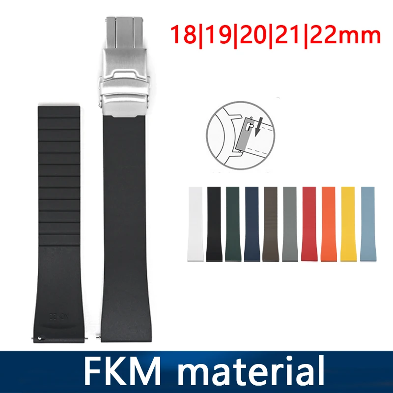 Fluoro Rubber Watch Band FKM Strap 18/19/20/21/22mm Quick Release Folding Buckle Adjustable Universal Bracelet for Men Women