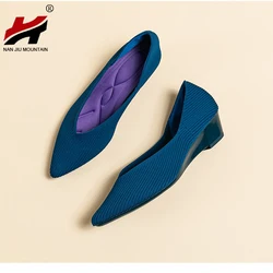 Knitting Single Shoes Simple Solid Color Women Small Wedge Shoes Pointed Toe Soft Sole Spring And Autumn Casual Shoes