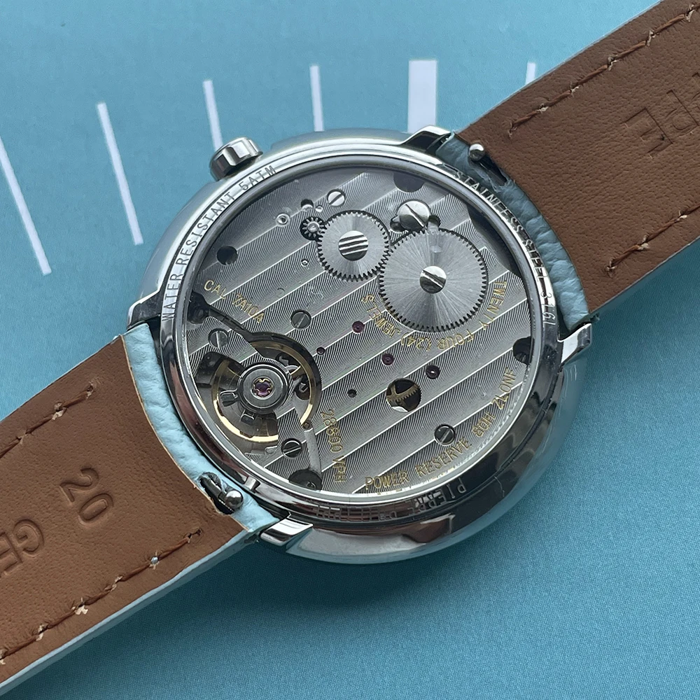 Pierre Retro Men Watch Ultra-Thin Watch 38mm Manual Mechanical Men's Watch Business Waterproof Reloj Hombre Sky blue