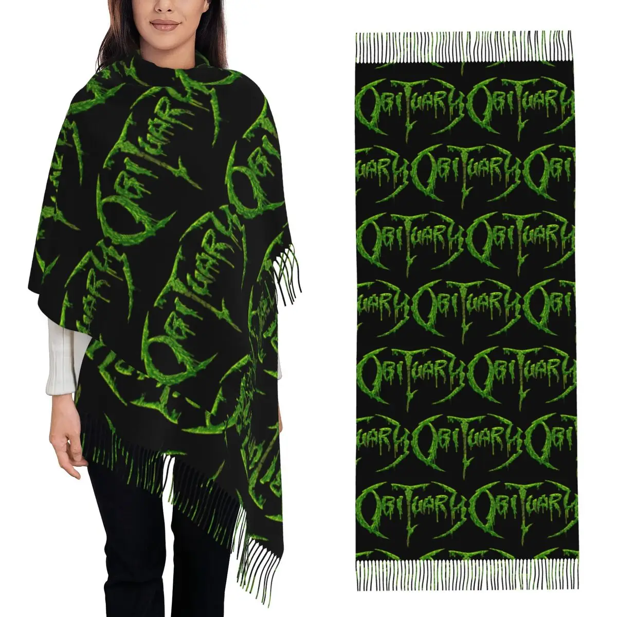 Obituary Death Metal Rock Band Music Scarf Tassel Scarves Women Soft Warm Shawls and Wraps Long Fall Winter Shawl Wrap