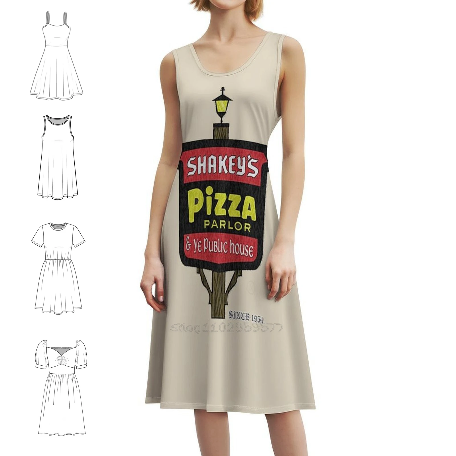 

Ye Olde Pizza платье с вырезом в форме сердца, элегантное летнее праздничное платье для женщин, винтажное платье для пиццы, винтажное платье для ресторана