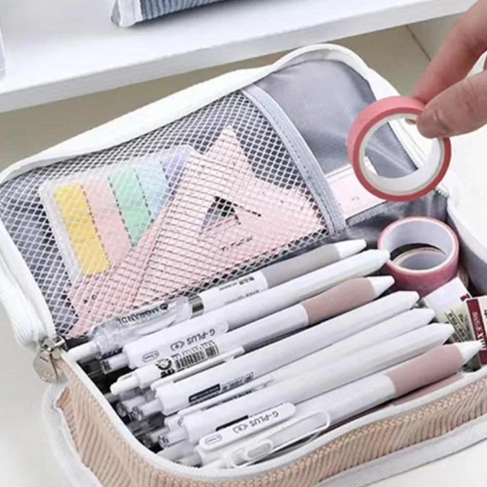 Pink Blue Grey Ins Stationery Bag Desktop Storage Large Capacity Korean Style Pencil Case Aesthetic Multifunctional Pencil Pouch