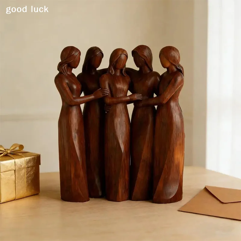 Natural Texture Sculpture Sisters By My Side Resin Figurine Hand-painted Friendship Sculpture Friend Sister Birthday For Women