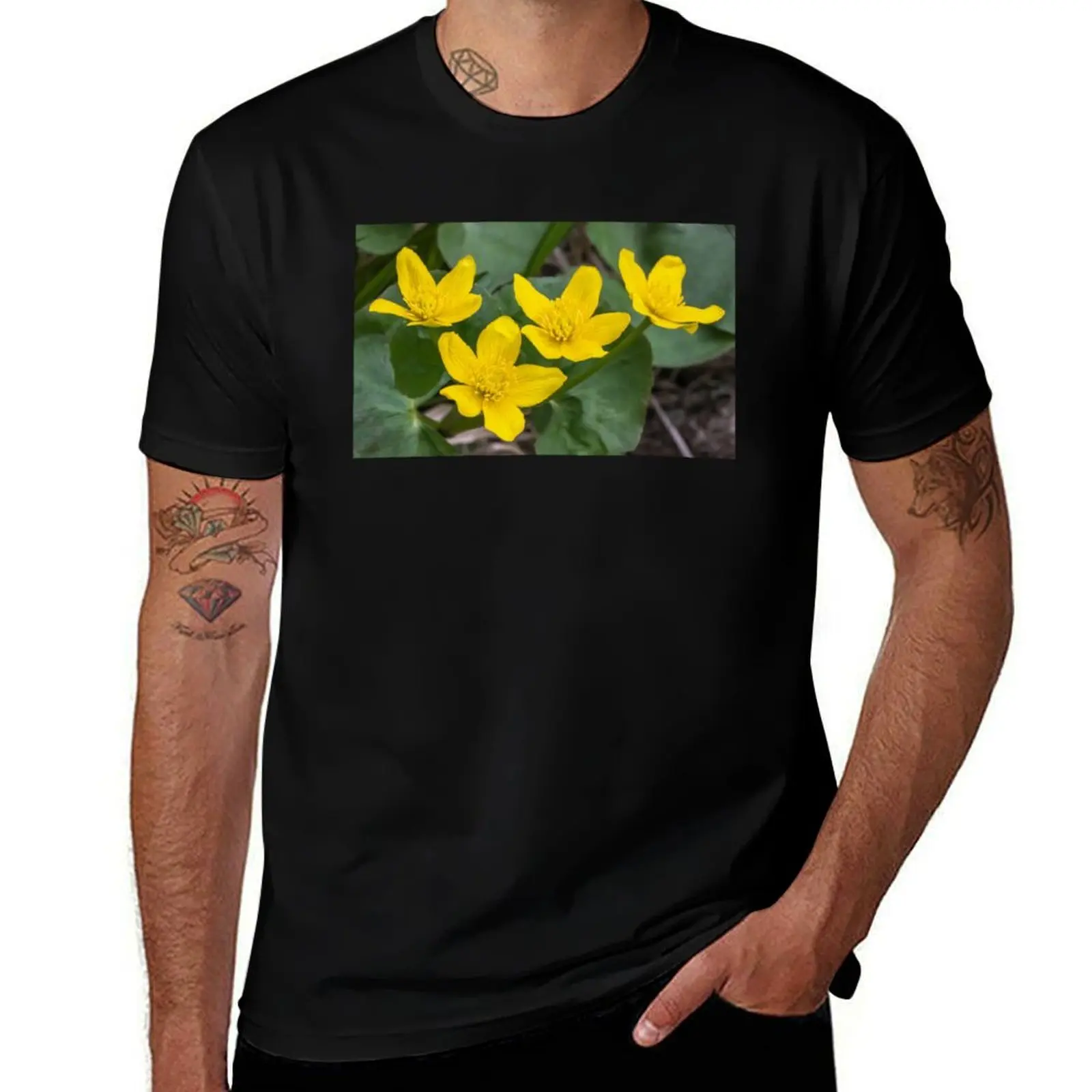 

Marsh Marigolds or Kingcup, Caltha Palustris T-Shirt graphics Anime t-shirt anime shirt blue archive tshirts for men