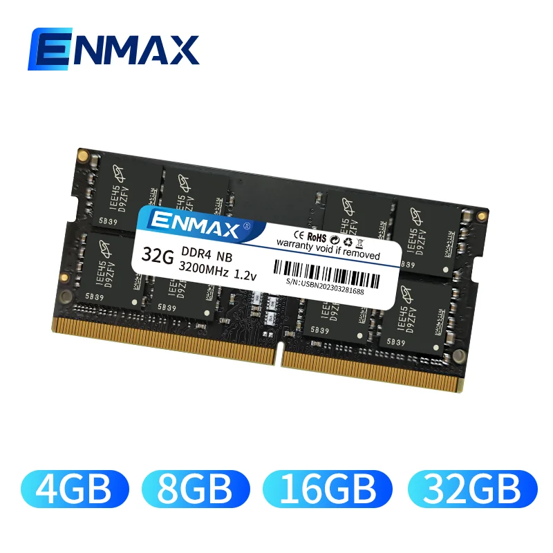 Enmax-Memória RAM Laptop, DDR4, 4GB, 8GB, 16GB, 32GB, 2400MHz, 2666MHz, 3200MHz, SO-DIMM, Módulo RAM, 260Pin