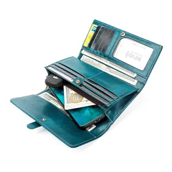 Genuine Leather RFID Women Long Wallets Phone Pocket Card Holder Long Female Purses Coin Pocket Zipper Women Money Clips