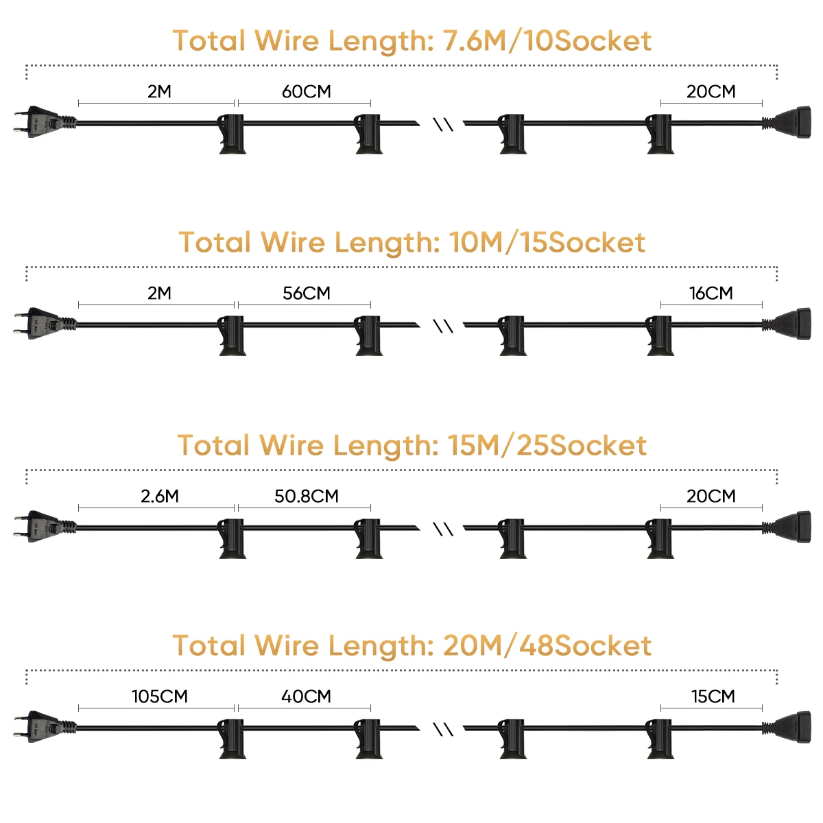 String Light E12 Sockets C7 Base Electric Cable EU 220V US 110V Lamp Hold Connectable Waterproof  Wedding Christmas Decoration