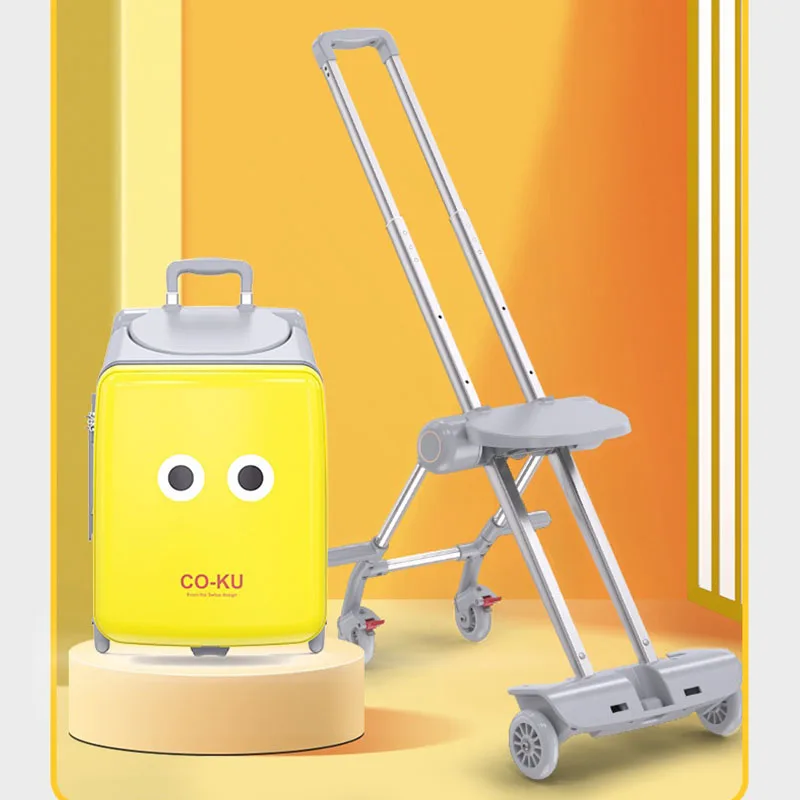 

Children's Ride-Sit Luggage 20-inch Double-Handle Trolley Suitcase Child-Pulling Travel Cart Detachable Travel Borading Suitcase