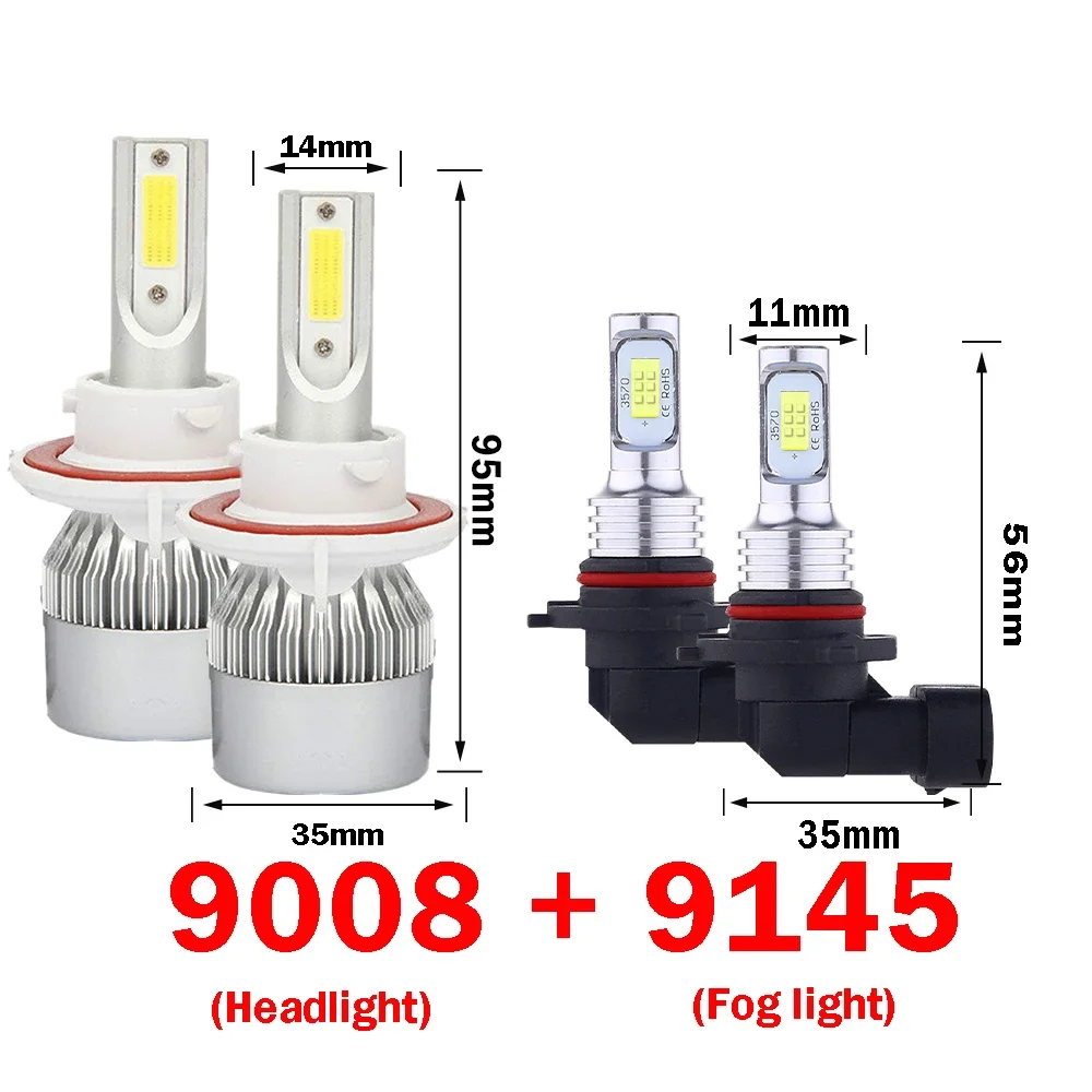 9008 H13 LED White Headlight 9145 H10 Fog Light Bulbs Kit 6000K Fit For Hummer H3 2006 2007 2008 2009 2010