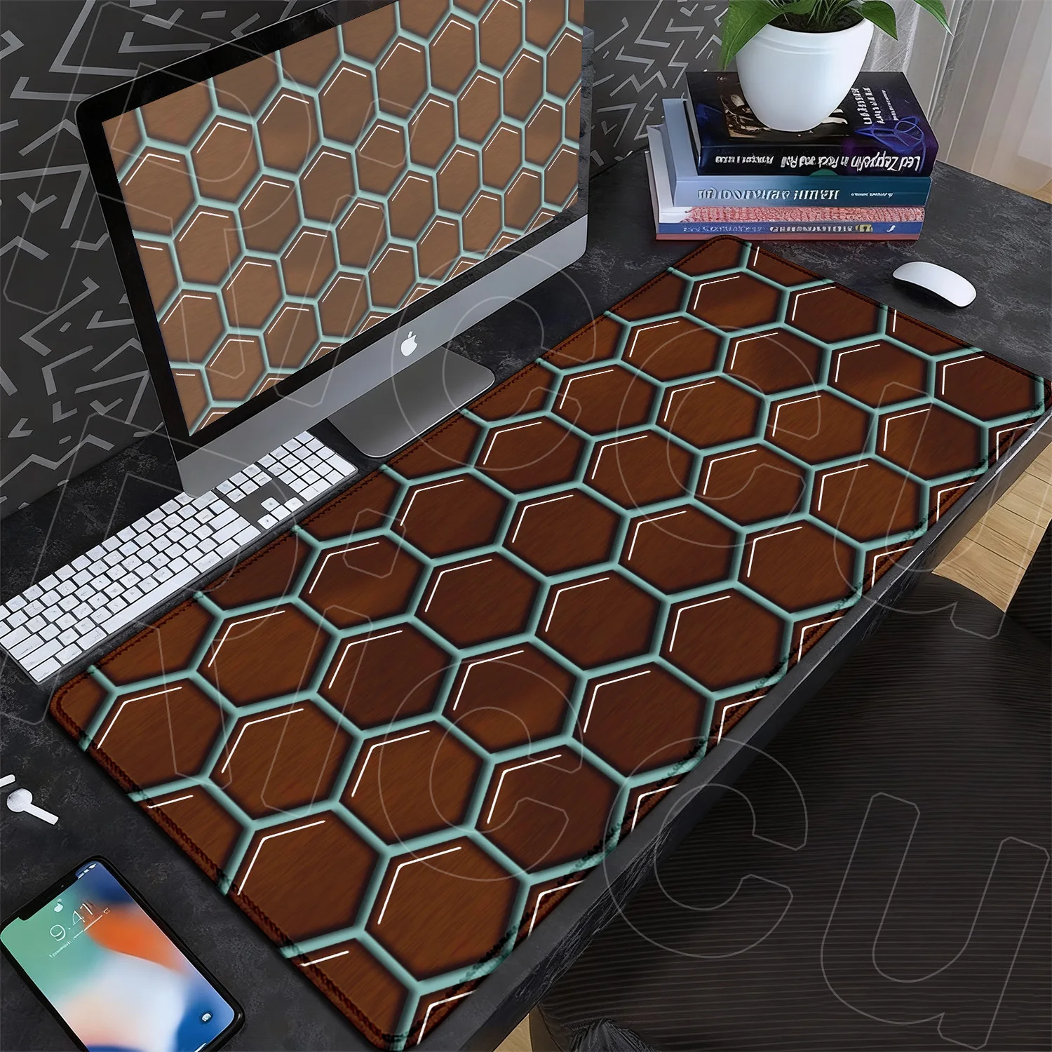 Natural Rubber Carpet Large Gamer Computer Geometry Art Keyboard Mausepad XXL Office Gift Hexagon Lock Edge Mousepad Accessories