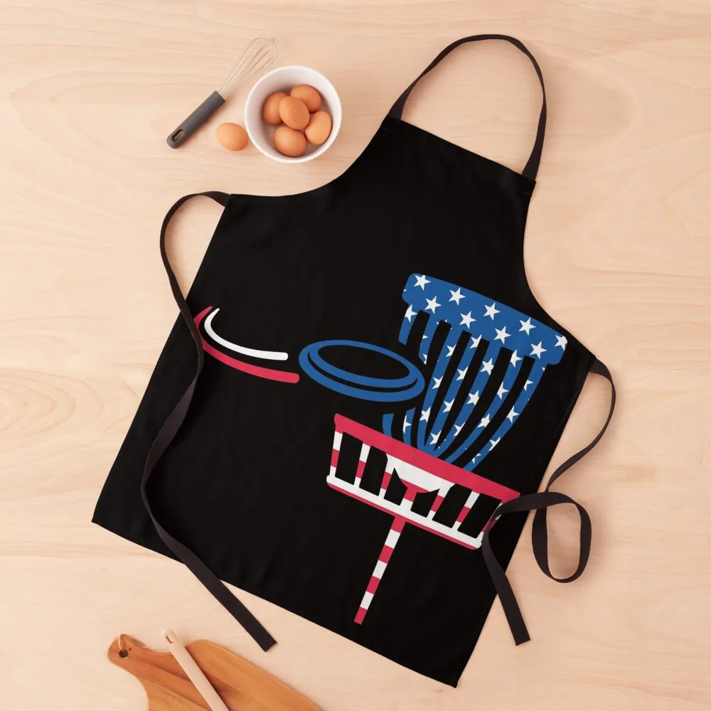 

American Disc Golf Basket Flag 4th of July Patriotic Frisbee Golfing Apron Things For The Kitchen kitchen utensil Apron