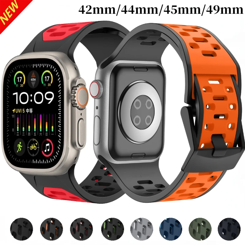 

Breathable Silicone Strap For Apple Watch Band Ultra 2 49mm Series 9 8 7 45mm Sports Bracelet iWatch 6 5 4 3 SE 44mm 42mm Correa