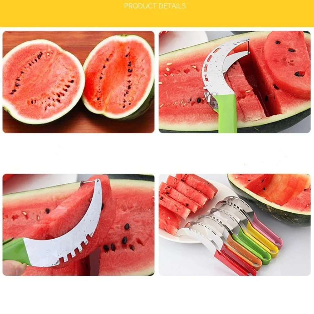 Stainless Steel Watermelon Slicer Non-slip Plastic Wrap Handle Melon Cutter Not Hurt Hands Kitchen Gadget Fruit Cutting Tool