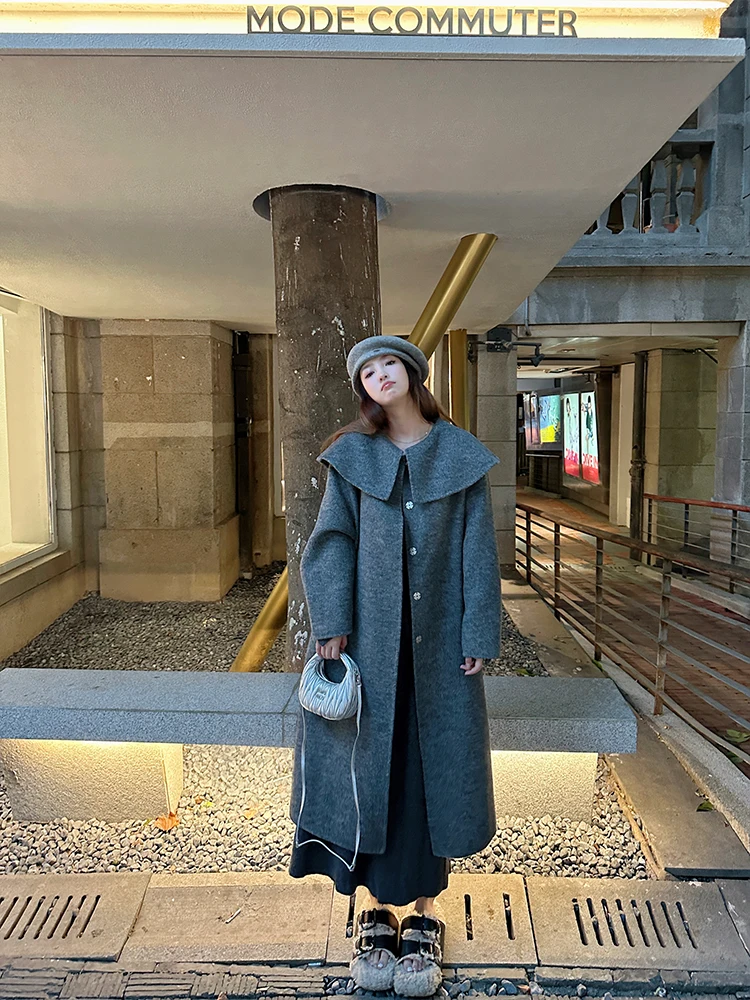 

Двустороннее шерстяное пальто WANNANKE с большим отложным воротником, элегантный женский стиль для зимнего сезона