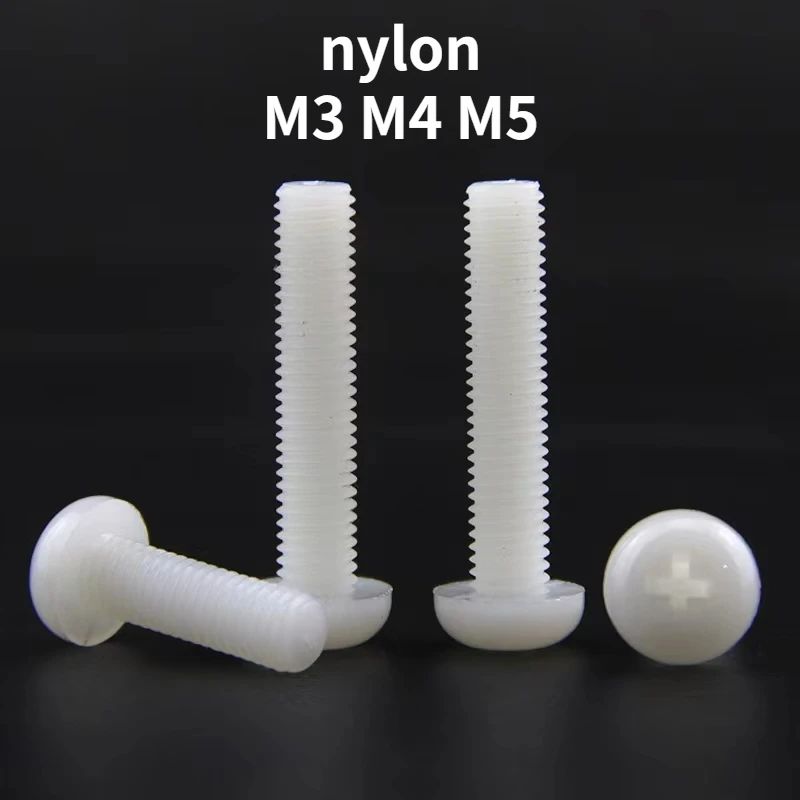 50/100Pcs M3 M4 M5 Round Head Cross Nylon Screw Plastic Screw Pan Head Plastic Screw Insulation Plastic Bolt Length=8mm-50mm