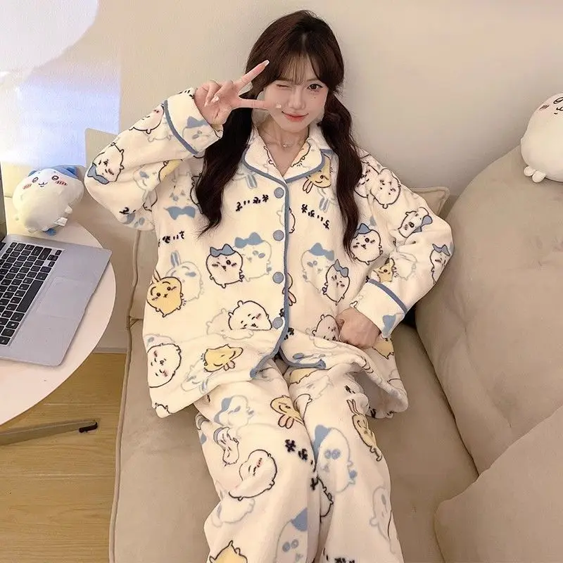 New Winter Cartoon Pajamas Chiikawa High Beauty Home Clothes Kawai Usachi Comfortable Dressing Casual Set Girl Gift Toys